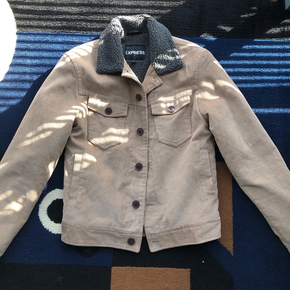 Express Light Brown Corduroy & Grey Sherpa Jacket